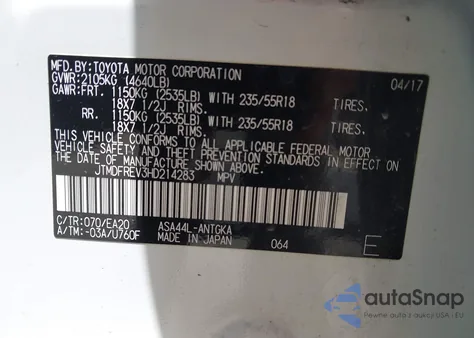 2017 Toyota Rav4 Limited from USA, damaged, VIN JTMDFREV3HD214283